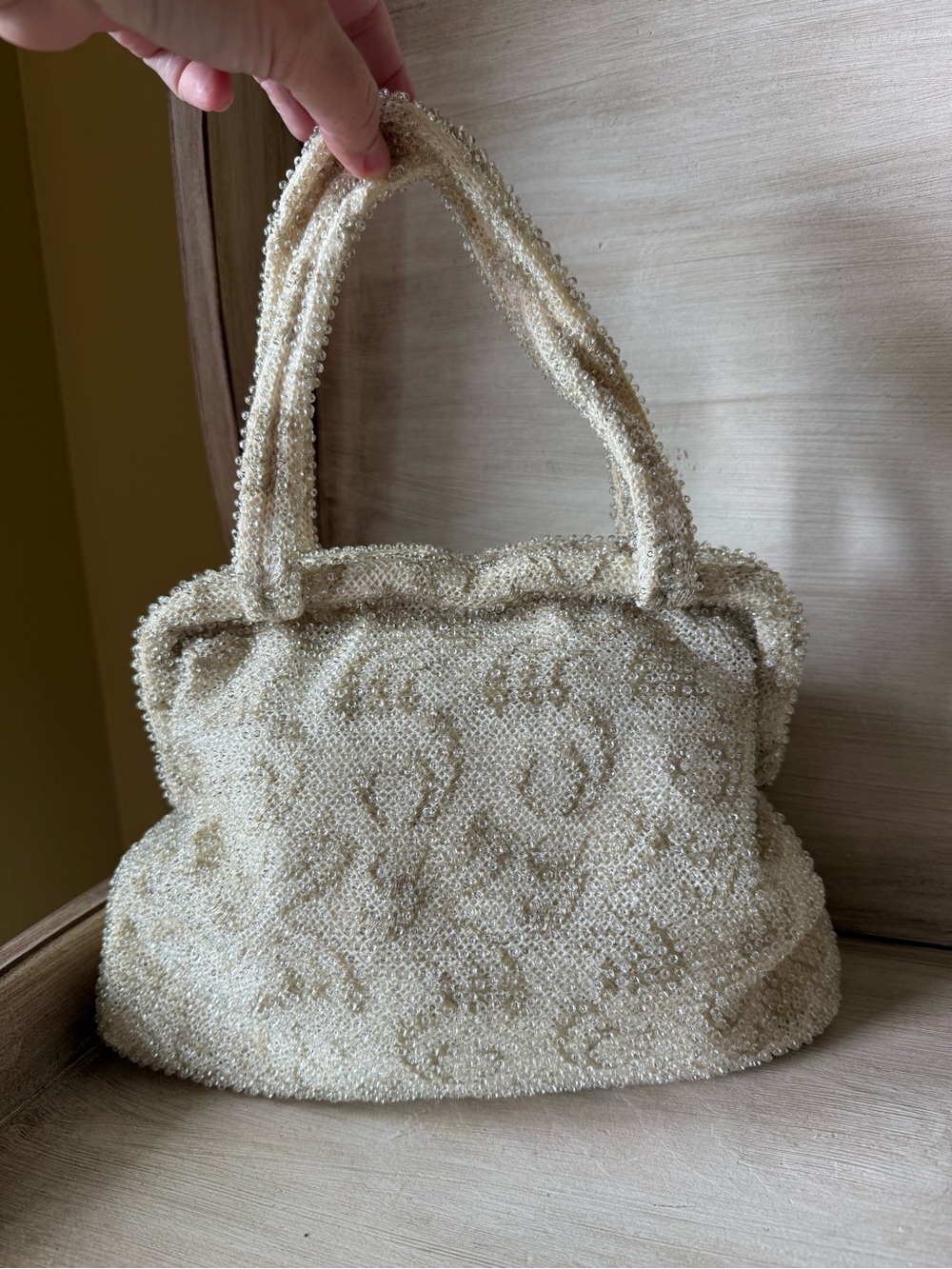 Vintage 1950'S Corde Beaded Bag by LUMURED USA Cream W/Swirls
